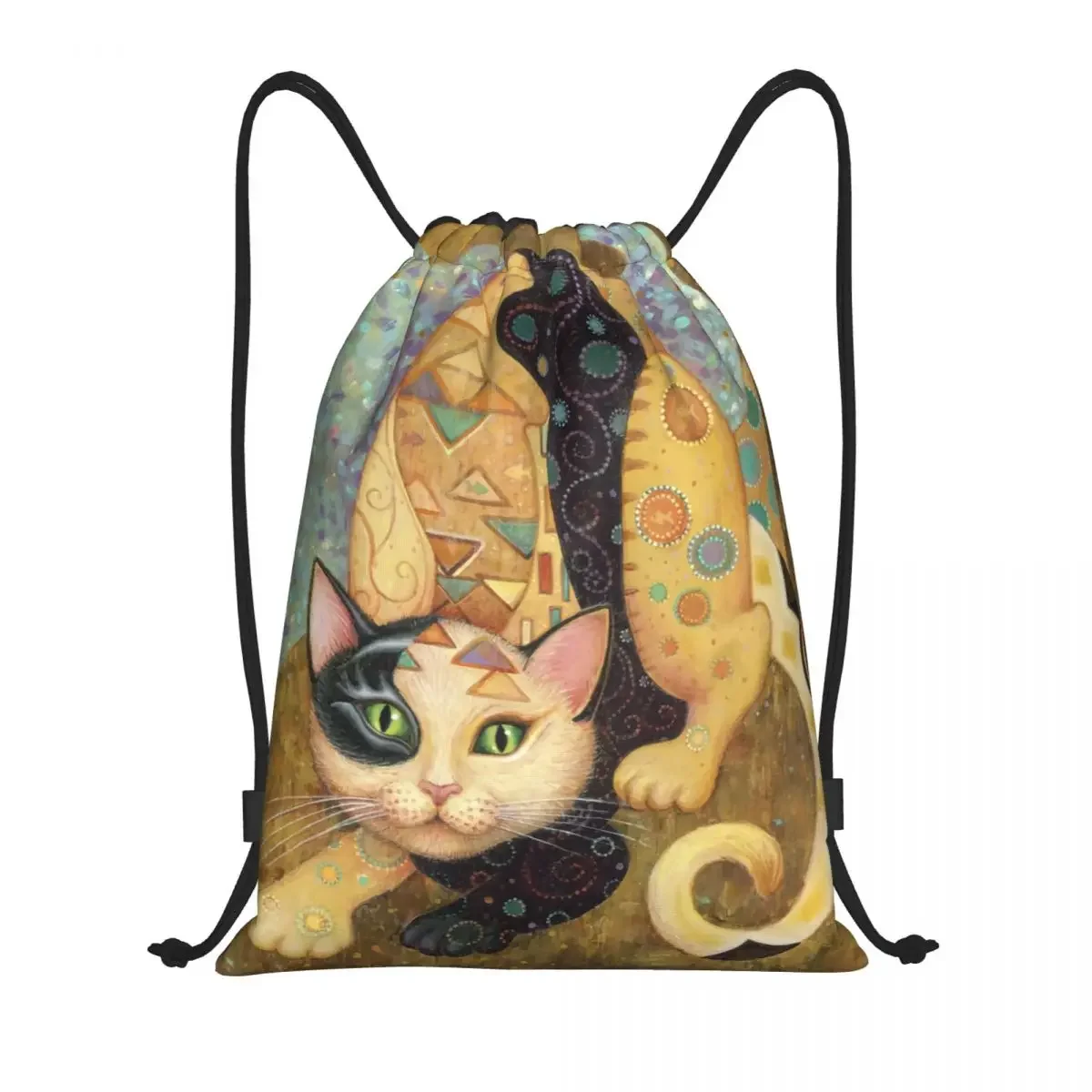 Custom Oil Painting Gustav Klimt Cat Drawstring Backpack Women Men Sport Gym Sackpack Portable Training Bag Sack