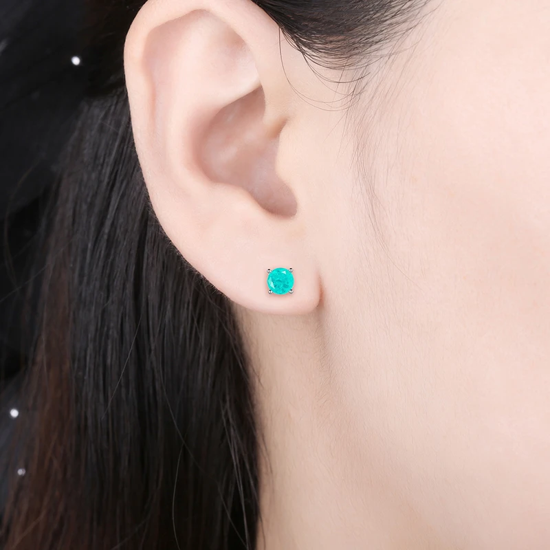OZAN Simulierter Paraiba-Turmalin 925 Sterling Silber Ohrstecker Modische Edelstein-Ohrringe Schmuck für Damen Geburtsstein – Detail 2