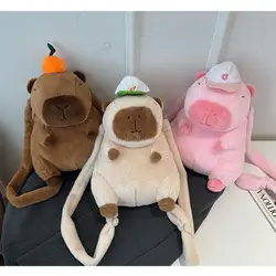 Kawaii Cartoon Capibala Backpack Large Capacity Plush Cute Schoolbag Funny Solid Color Capybara Bag Kids Gift