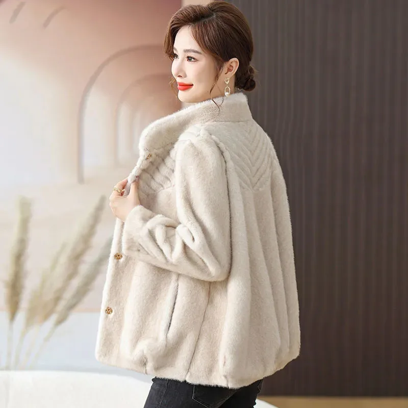 High End Mother's Fur Coat Winter Middle-aged Women's Noble Mink Fur Jacket Fashion Temperament Soft Thick Faux Fur Overcoat 5XL