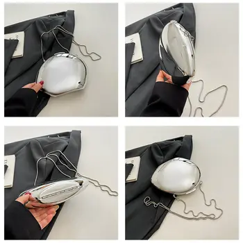 壓克力蛋形手拿包 光滑鏡面設計手提包 女士設計師晚餐包 派對可愛皮夾 金屬外殼手提包 10 最佳銷售 金屬錢包 - №5