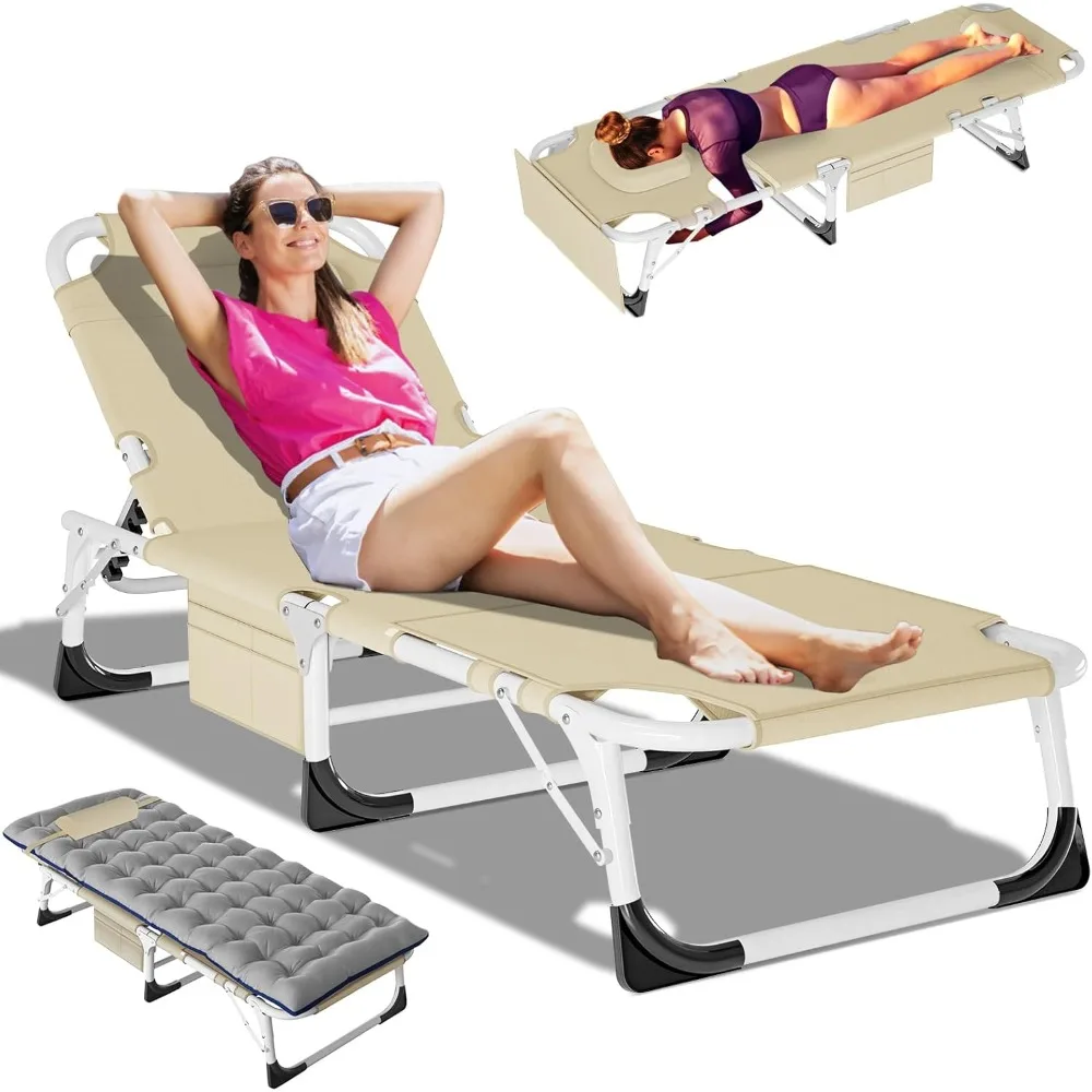 Heavy Duty Tanning เก้าอี้ Face Hole,ปรับ 5 ตําแหน่งพับ Chaise Lounge เก้าอี้สําหรับภายนอก, แบบพกพา Lay Flat Beac