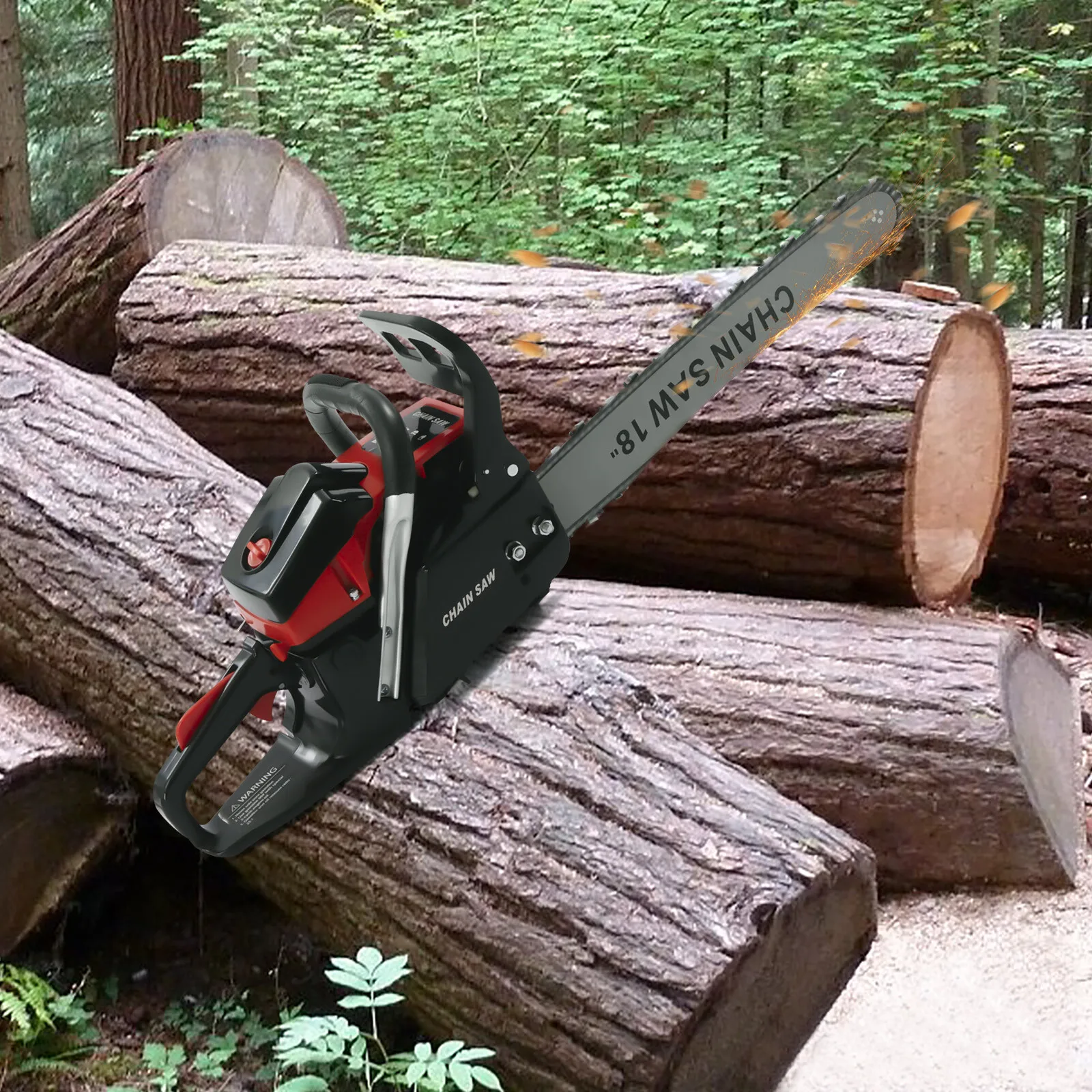 منشار غاز ثنائي الأشواط 58CC مع شريط 18 بوصة - محرك يعمل بالبنزين للقطع