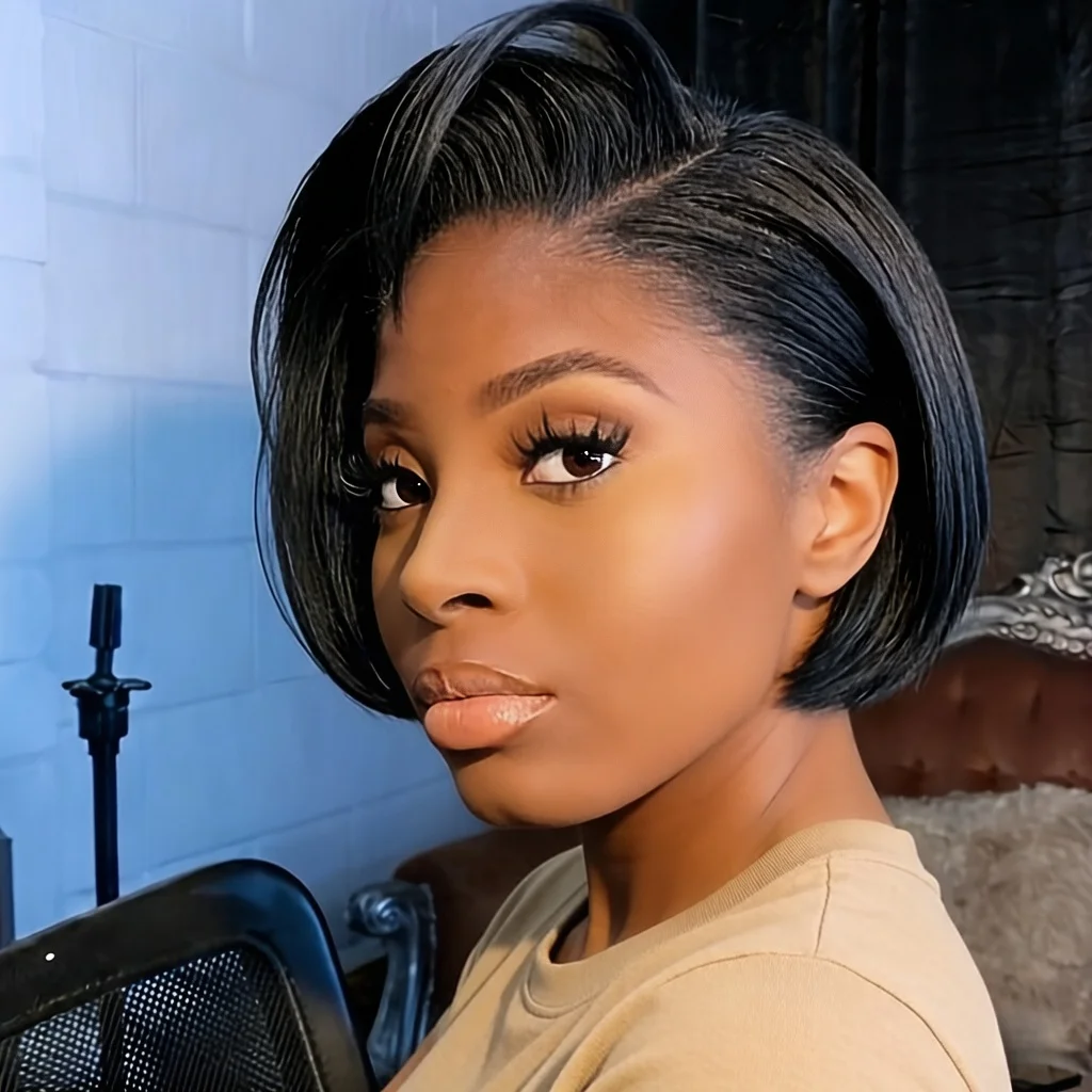 13x4 Lace Front Side Part Brazilian Human Hair Wig for Women 200% Density Short Bob Straight Wig