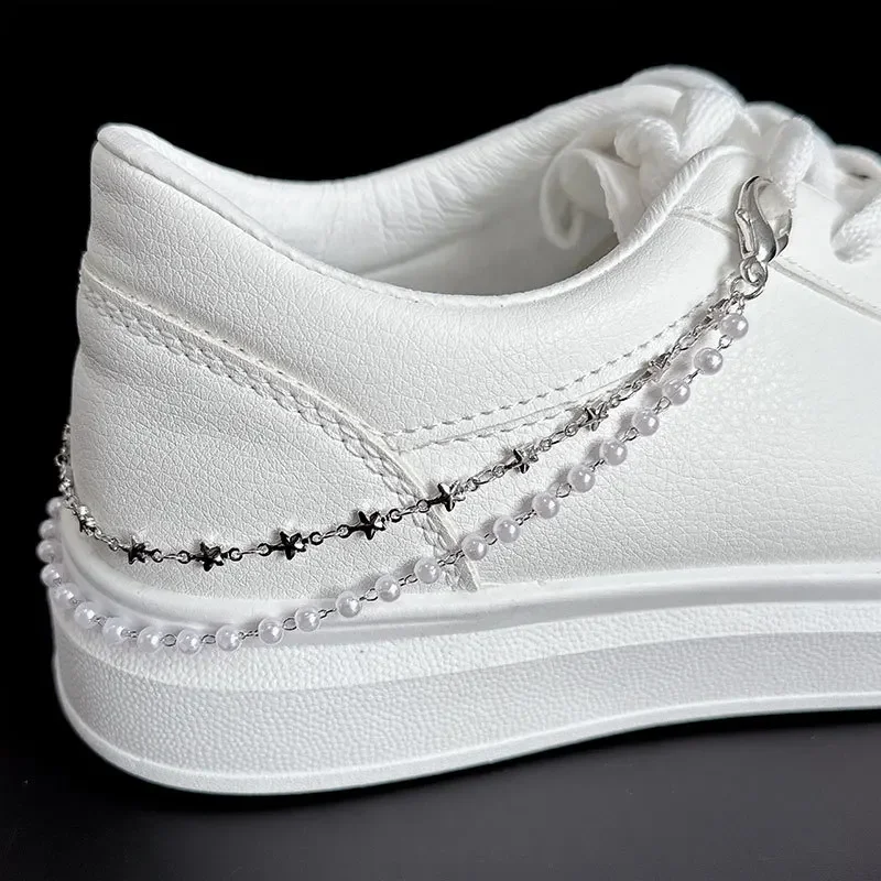 Perle Metall Doppel Layered Schuh Kette Männer Frauen Casual Schuh Zubehör Mode Schuhe Charms Seite Abnehmbare Schuh Dekoration 1 Stück – Detail 2