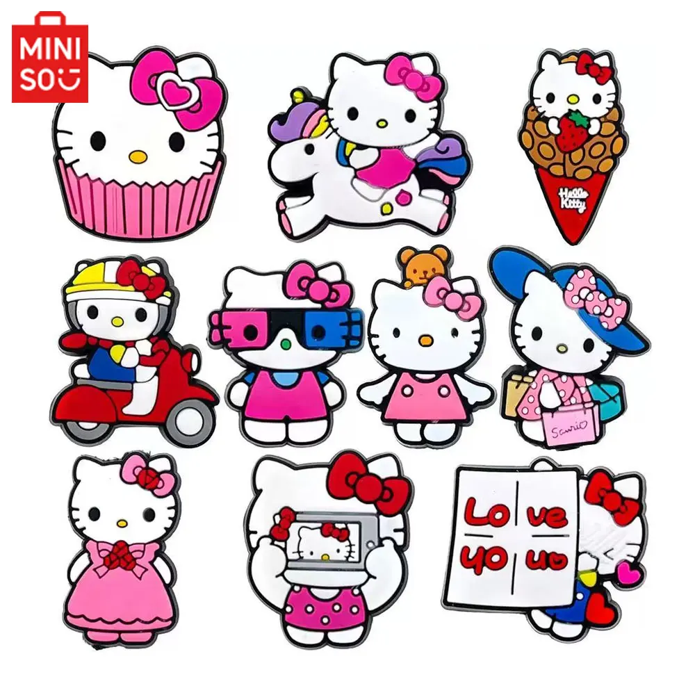 

10pcs Hello Kitty Shoe Charms for Clogs Bubble Sandals PVC Shoe Decorations Buckle Accessories for Kids Gifts