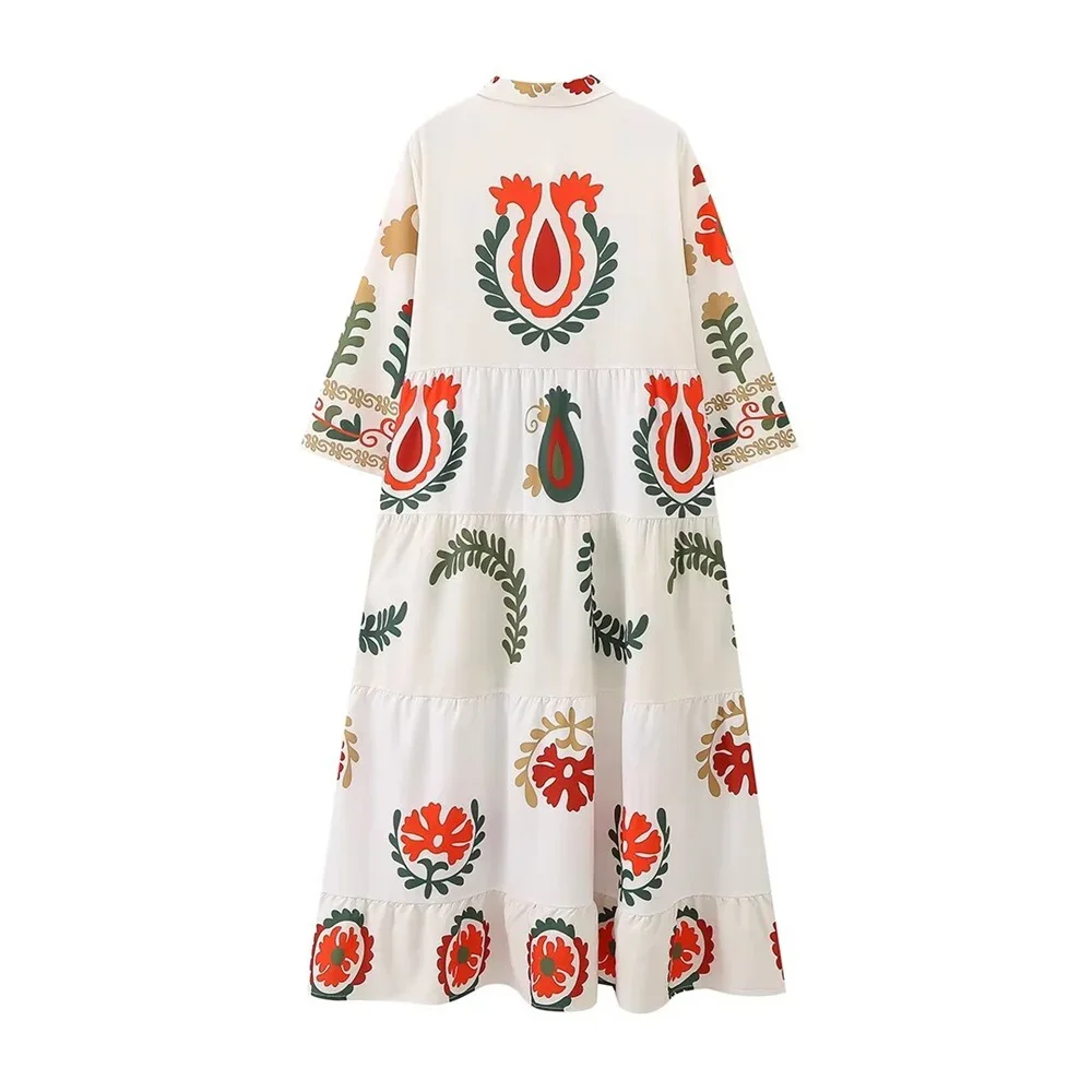 2024 autunno nuovo prodotto moda donna tempo libero posizionamento allentato stampato manica lunga stile vacanza vestito