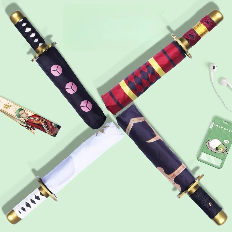 Demon Slayer Katana Umbrella Folding UV Blocking Parasol Anime Raincoa Shinobu Real Japanese Katana Samurai Sword Umbrella Gift