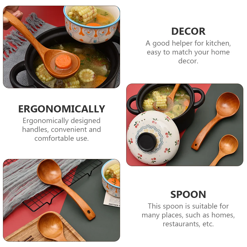 

High Selected Wooden Soup Spoon Lightweight Porridge Table Utensil Long Handle Ladle Easy Match Home Decor Comfortable
