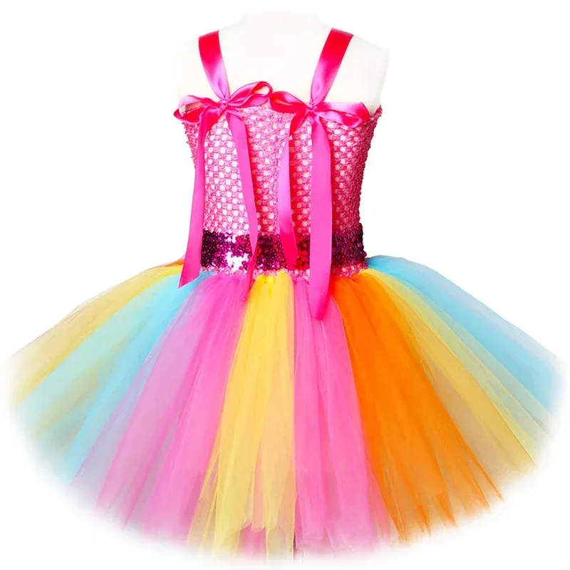 Hot Pink Jojo Siwa Costumes for Girls Rainbow Princess Dresses with Big Bow Hair Clip Kids Birthday Ballet Tutus New Year Ou@0Z*