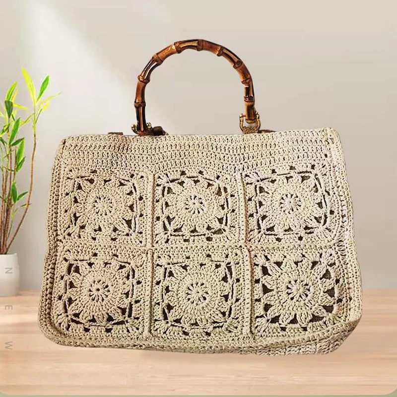 Large Capacity Designer Handbags Women Tote Bag Female Shoulder Cotton Knitting Flower Shopping Handle Women Shopper Bags