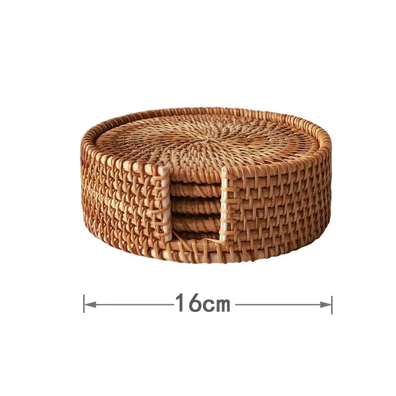 6Pcs/Set Round Drink Coasters Sets Hand Woven Rattan Tableware Placemat Dish Mat Diameter 8 -18Cm