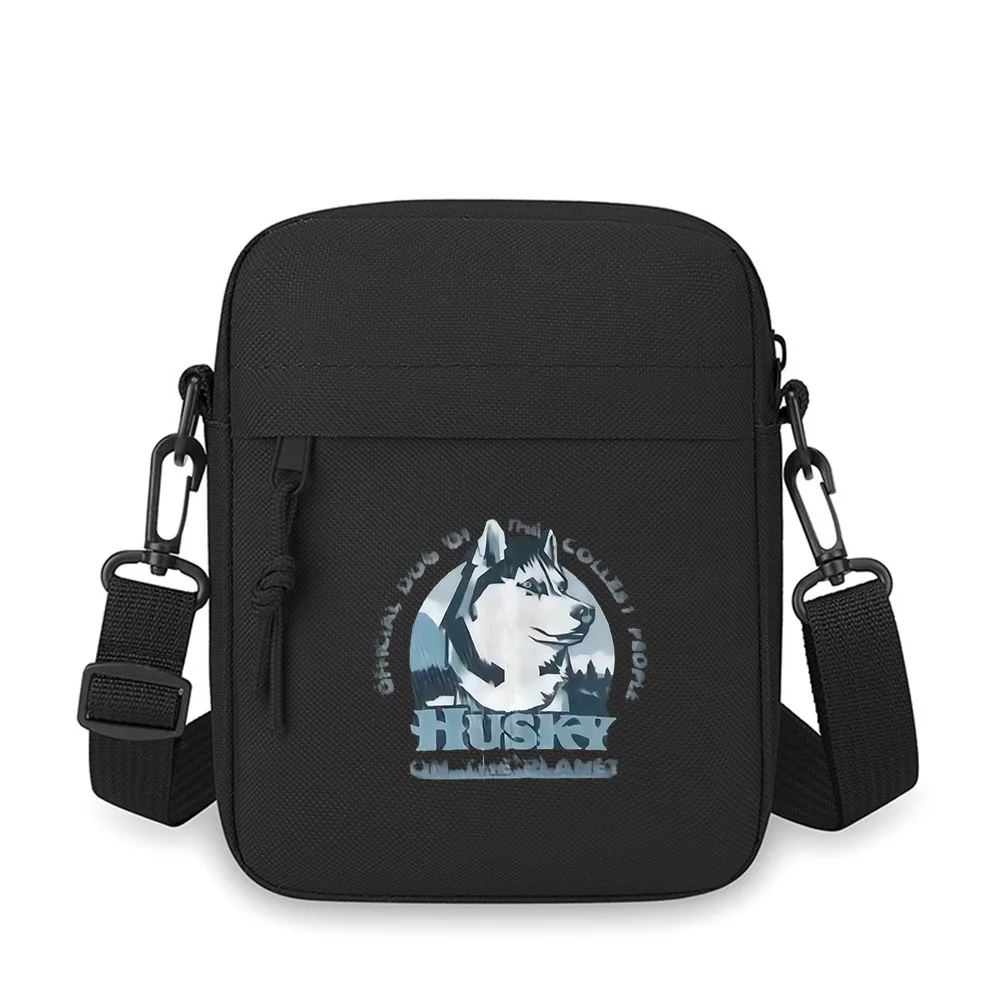 

Husky dog art,official collage,black background. Men Crossbody Bag Single Shoulder Women Cartoon Anime Film Printing Design Unis