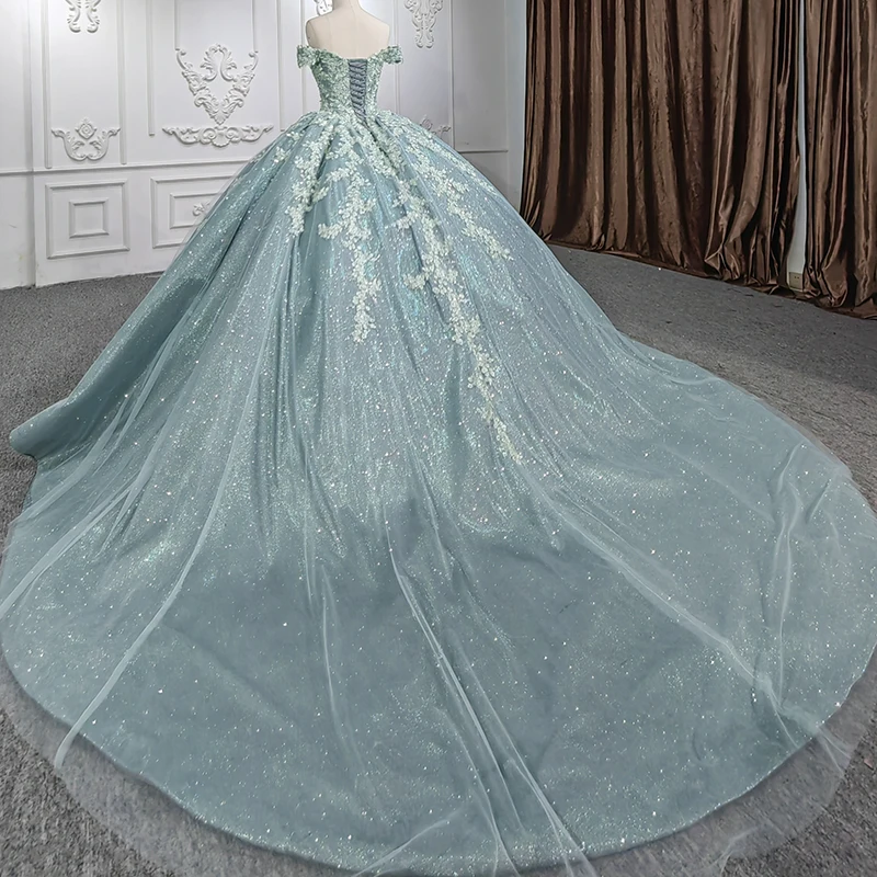 Fashion Romantic Quinceanera Dress Off Shoulder Sweetheart Organza Pretty Ball Gown Avondjurken