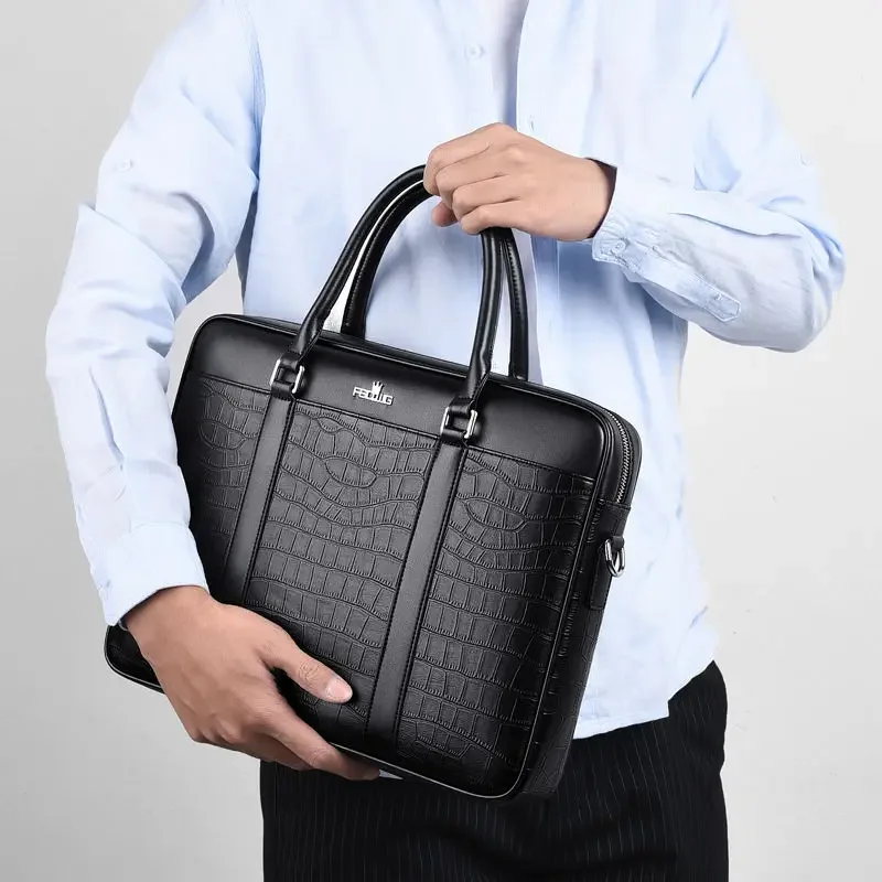 2026 New Luxury Alligator Split Leather Business Men's Briefcase Male Briefcases Shoulder Bag Men Messenger Laptop Computer Bag