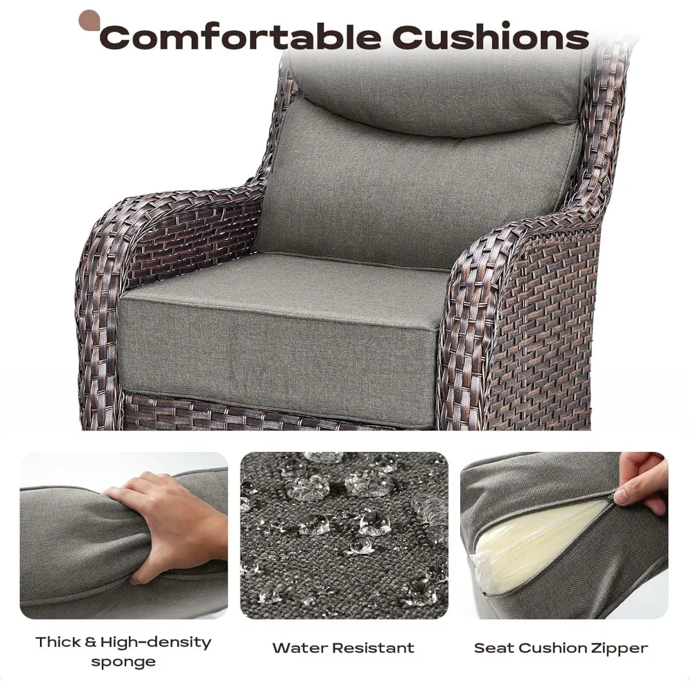 

Wicker Outdoor Patio Furniture Set - 4 Piece Patio Conversation Set with Swivel Rocker Chairs and Ottomans