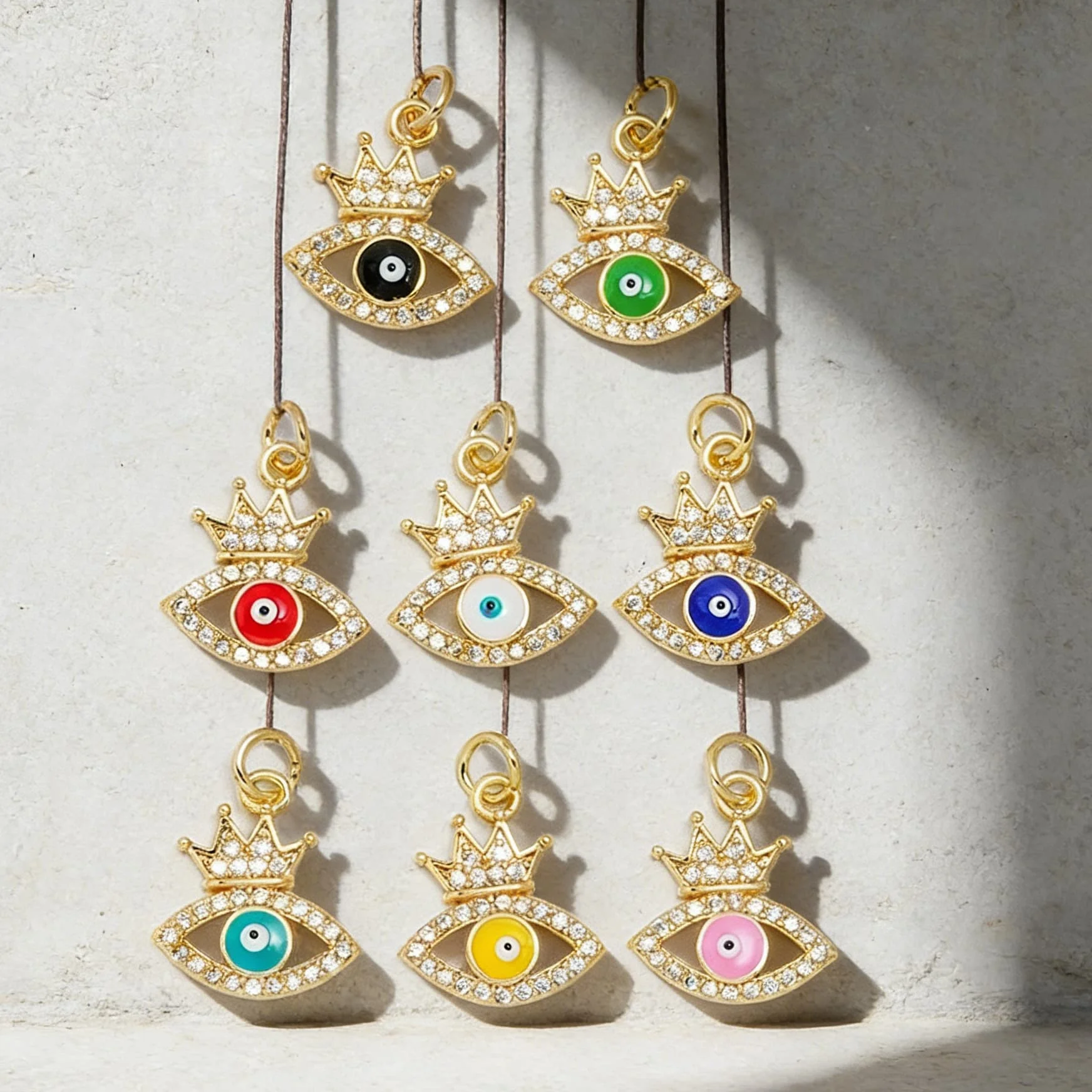 

4Pcs Pendants Brass Zirconia Enamel Crown Decor Evil Eye Sparkling Charms for DIY Jewelry Accessories Necklace Bracelet Making