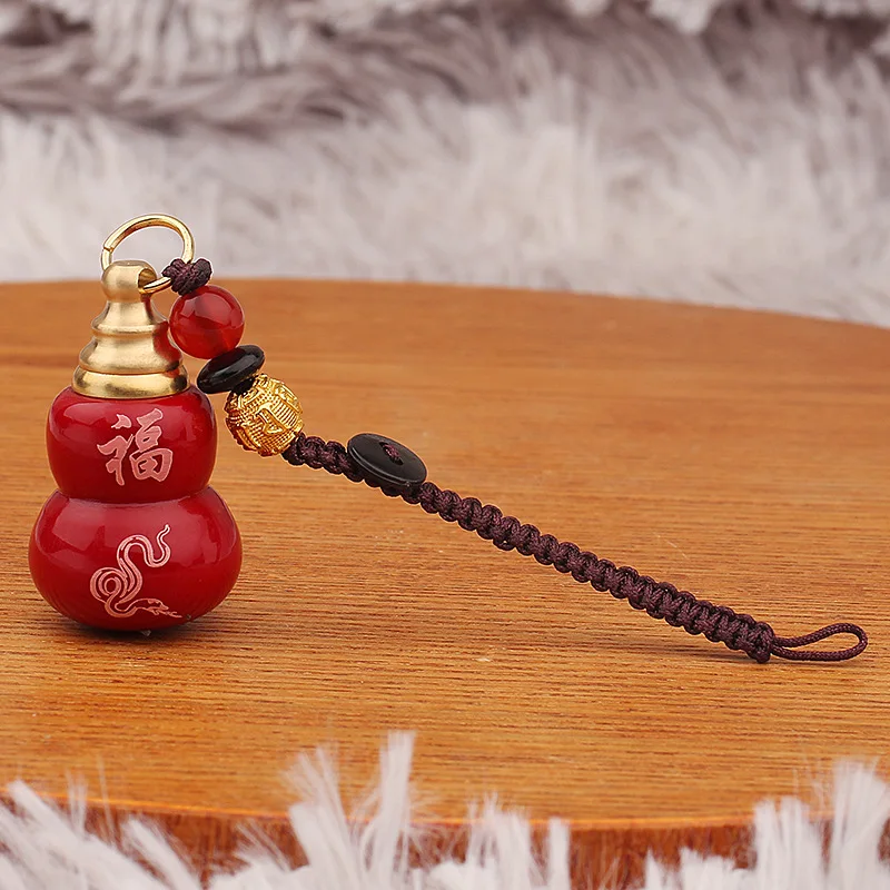 Twelve Zodiac Gourd Cinnabar Pendant Empty Bottle Can Hold Cinnabar Fortune Car Keychain Hanging Ornament Craft
