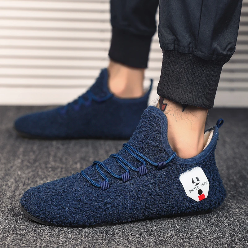 MAEDEF Winter Shoes Men's Warm Lace Up Lightweight Winter Casual Shoes Men Indoor Plush Bedroom House Cotton Shoe Men Warm Shoes