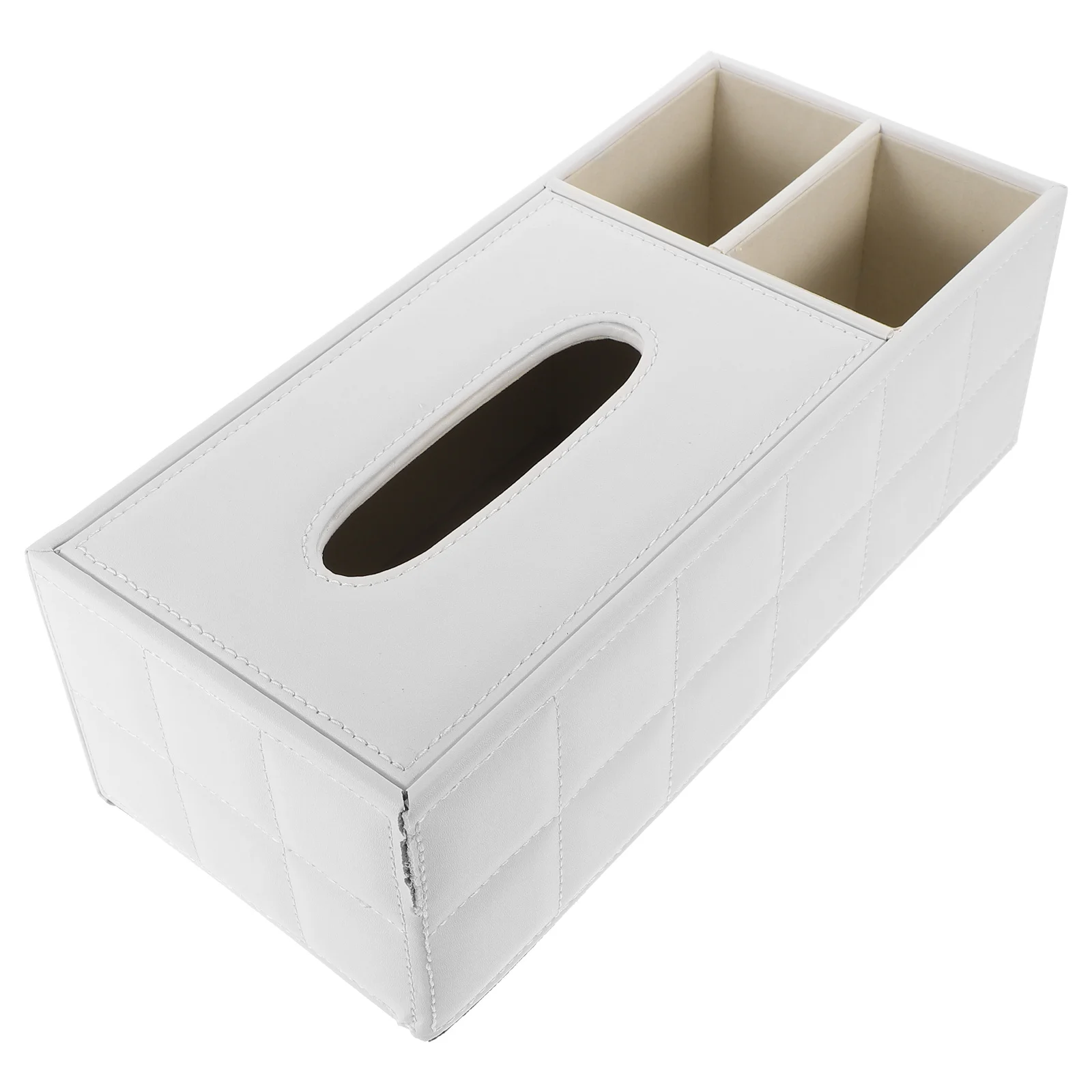 

Multifunctional PU Tissue Box Quilted Design Desktop Organizer Pencil Scissor Holder Remote Controller Storage for Home