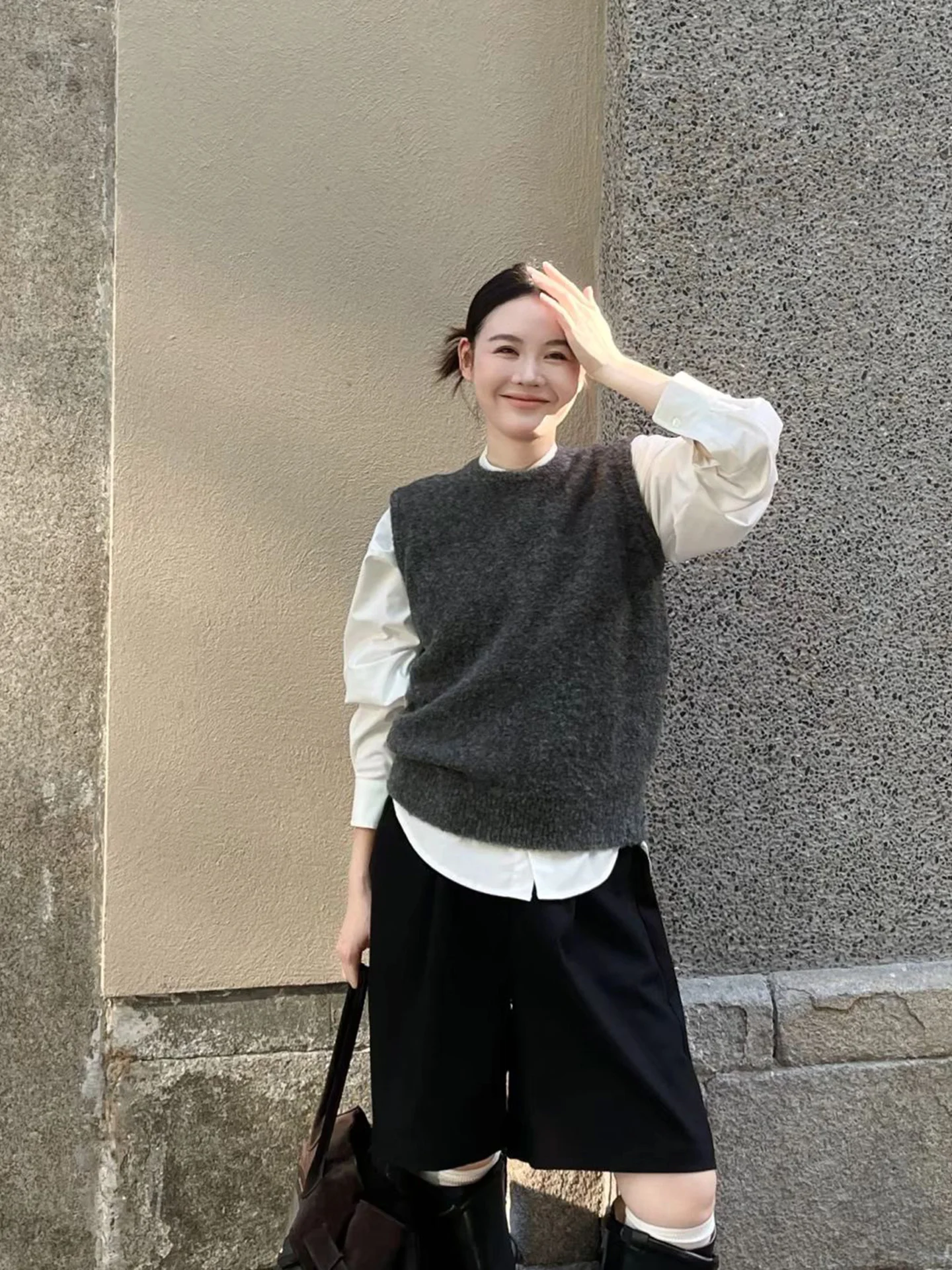 

Круглый вязаный жилет Ne Color, универсальный многослойный топ, корейский Sle Lazy Jaet, осенний сезон 202, модный тренд