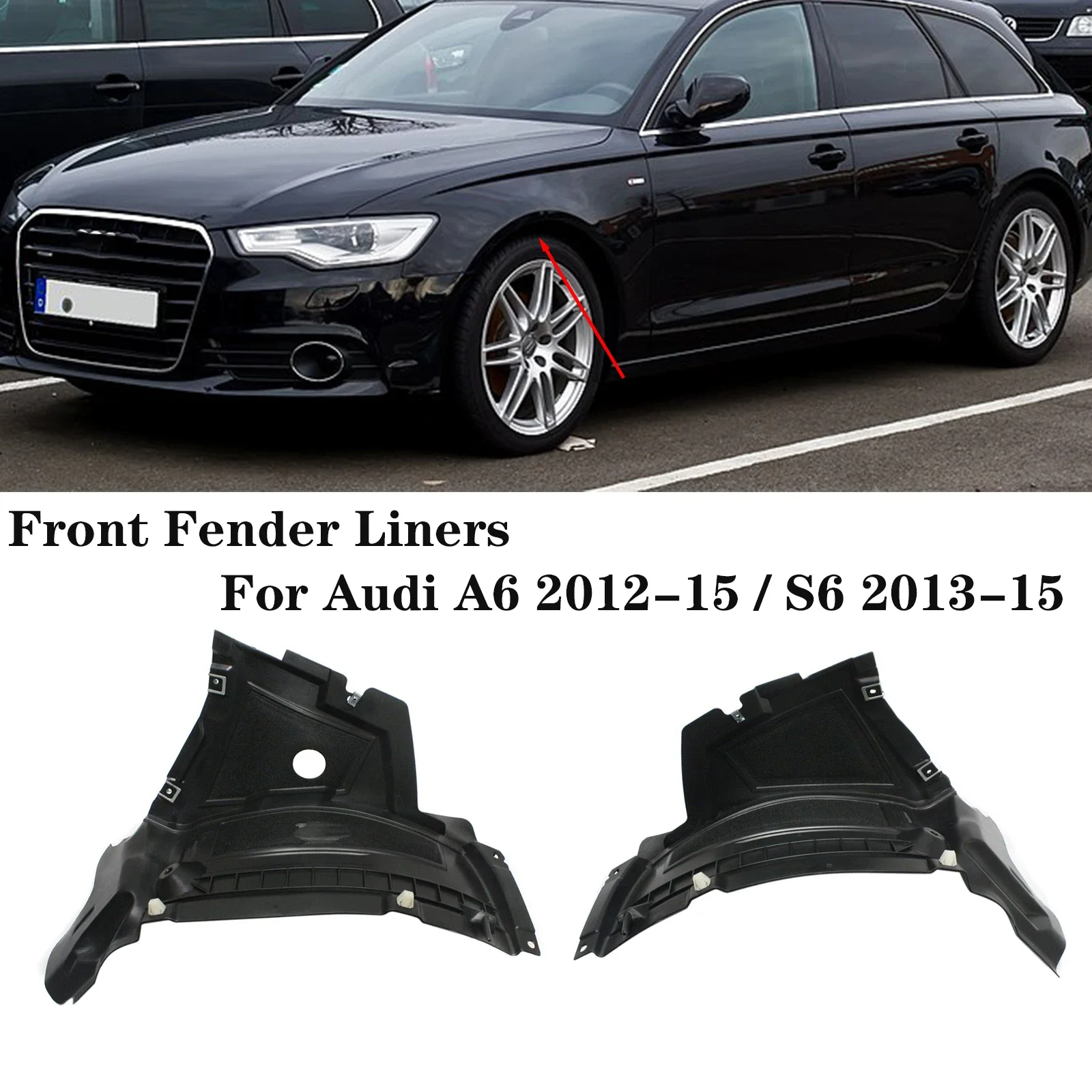 For Audi A6 C7 2012-2015 S6 2013-2015 Front Fender Liners Splash Shield Guard A Pair Replacement 4G0853888C 4G0853887C AU1243100