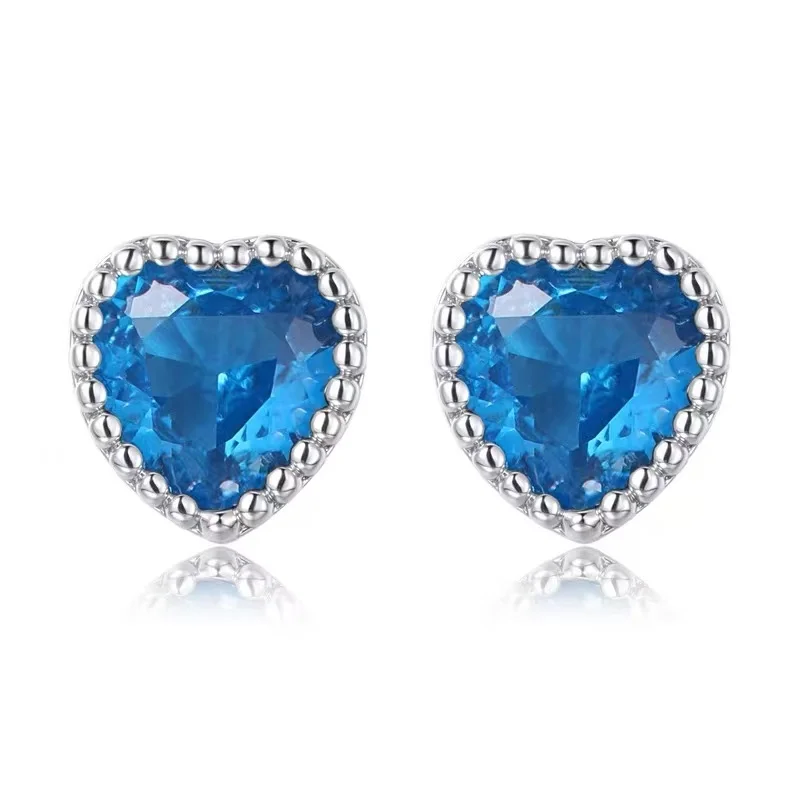 5MM Natural Blue Topaz Stud Earrings For Women 925 Sterling Silver Jewelry Gift Simple Peridot Jewelry