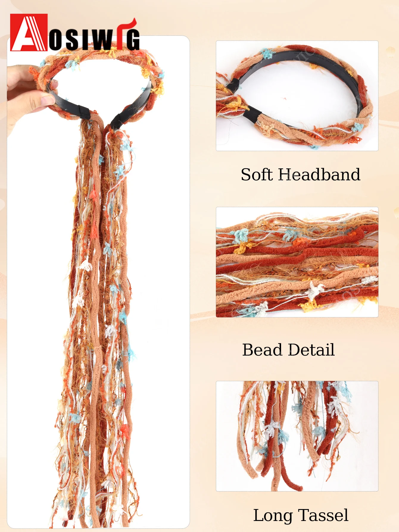 Boho Tassel Braid Synthetic Hair Extensions Vintage Maillard Color Headband Hair Extensions Women Festival Vacation Hair Accesso