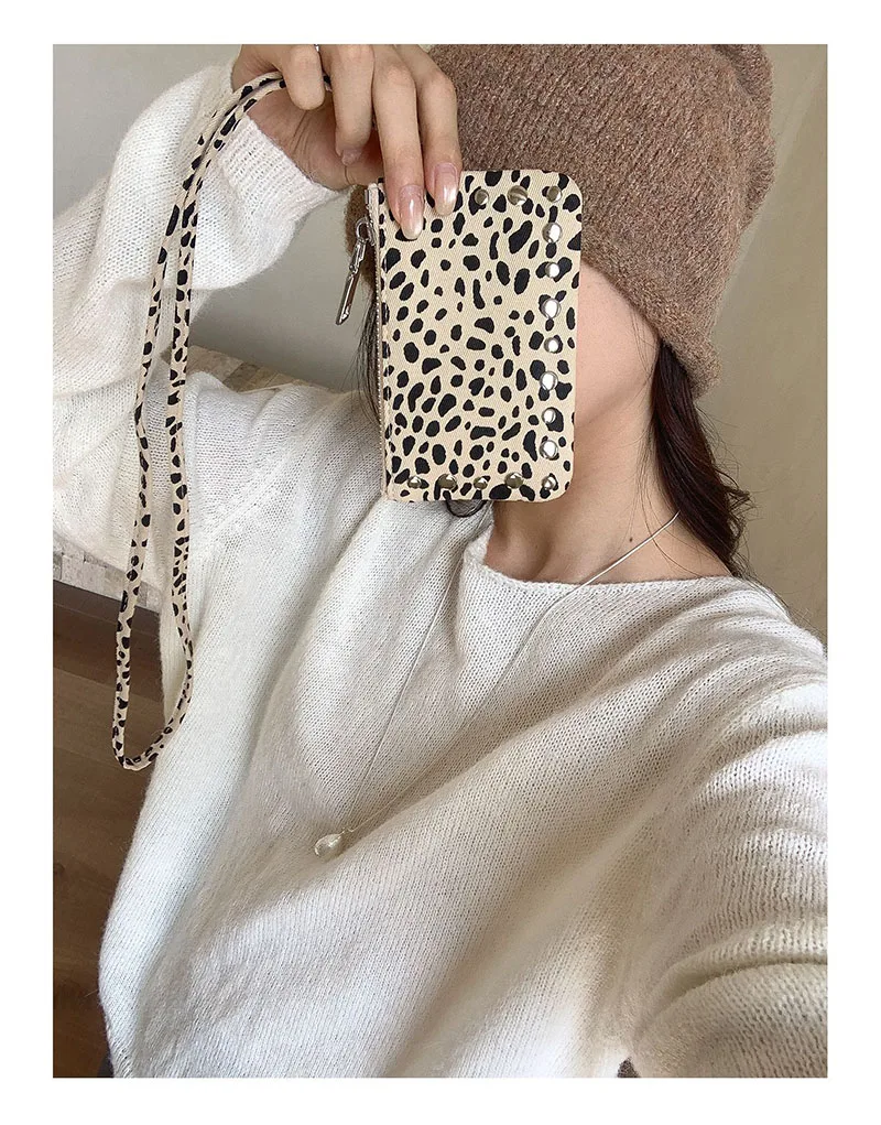 جديد رصع حقيبة كتف حامل بطاقة الائتمان الصغيرة ليوبارد عملات المحافظ للنساء حقيبة يد محفظة برشام قلادة حقائب كروسبودي