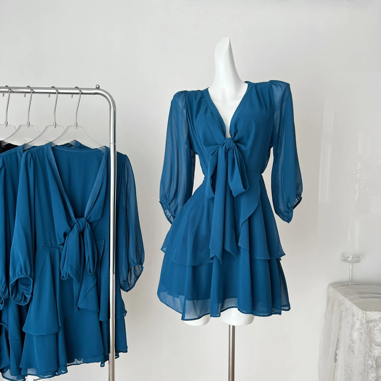 

Summer Women V-Neck Midi Dress Party Evening Frocks Half Sleeve One-Piece Solid Color 2000s Aesthetic French Vintage Solid Color