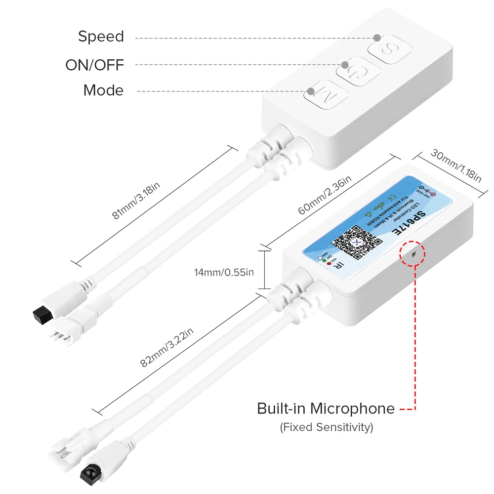 Wbudowany mikrofon muzyka TM1824 SM16704 UCS2904 WS2814 SK6812 kontroler RGBW listwa oświetleniowa LED SP617E Bluetooth App IOS Android DC5V-24