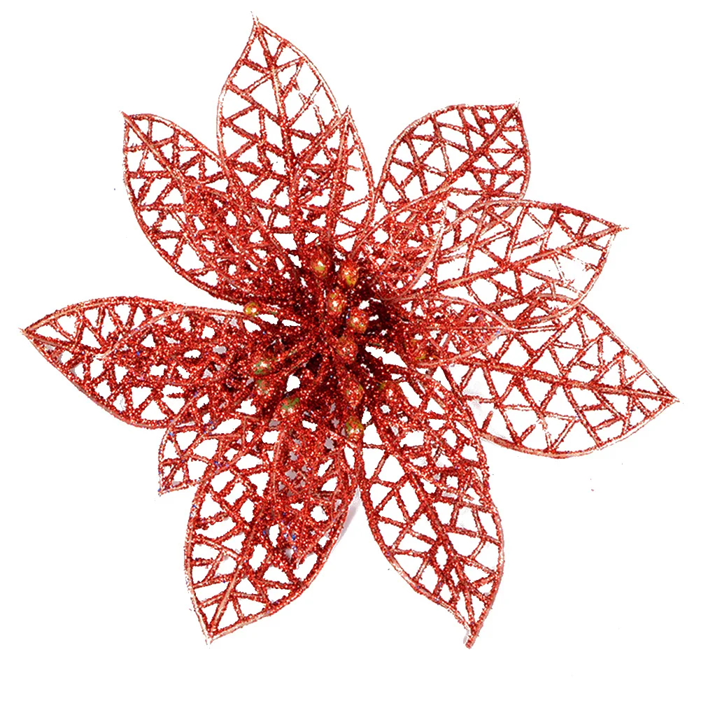 

10Pcs Stylish Artificial Christmas Tree Flowers Red Glitter Decor for Xmas Home Wedding Corporate Events Christmas Flowers