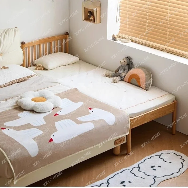 Solid wood with guardrail Children's splicing bed Wide splicing Boys and girls Simple and modern