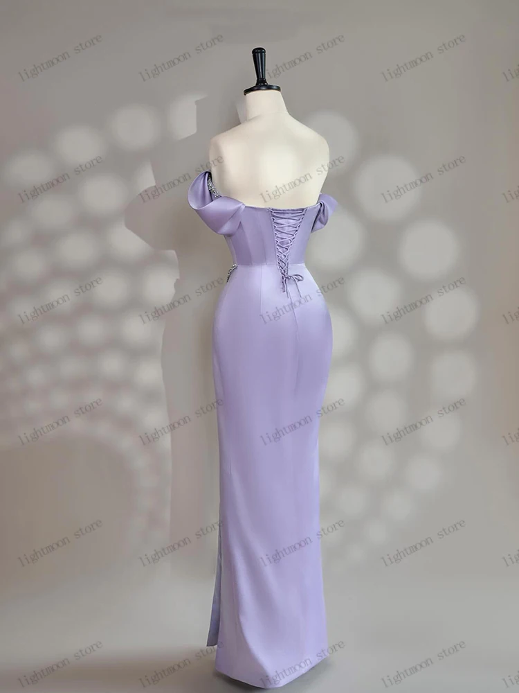 Elegante avondjurken satijnen galajurk paillettenapplicaties uit de schouder gewaden voor vrouwen charmante vestidos de gala aangepast