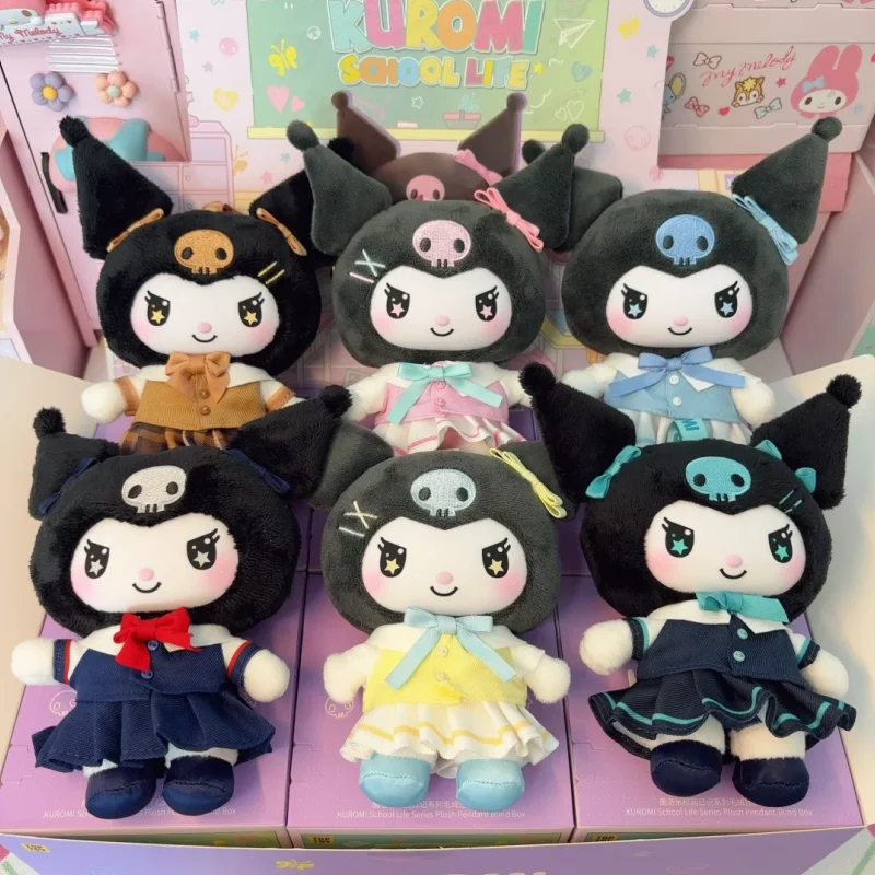 

Sanrio Characters Vinyl Blind Box Kuromi Plush Pendant School Life Series Trendy Anime Peripheral Decoration Customized Kid Gift
