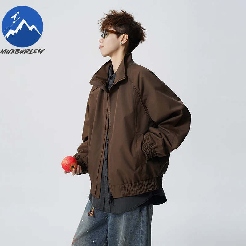 

2026 Spring Mens Fashion Jacket Loose Fit Stand Collar Workwear Casual Streetwear Trendy Unisex Lightweight Utility Coat