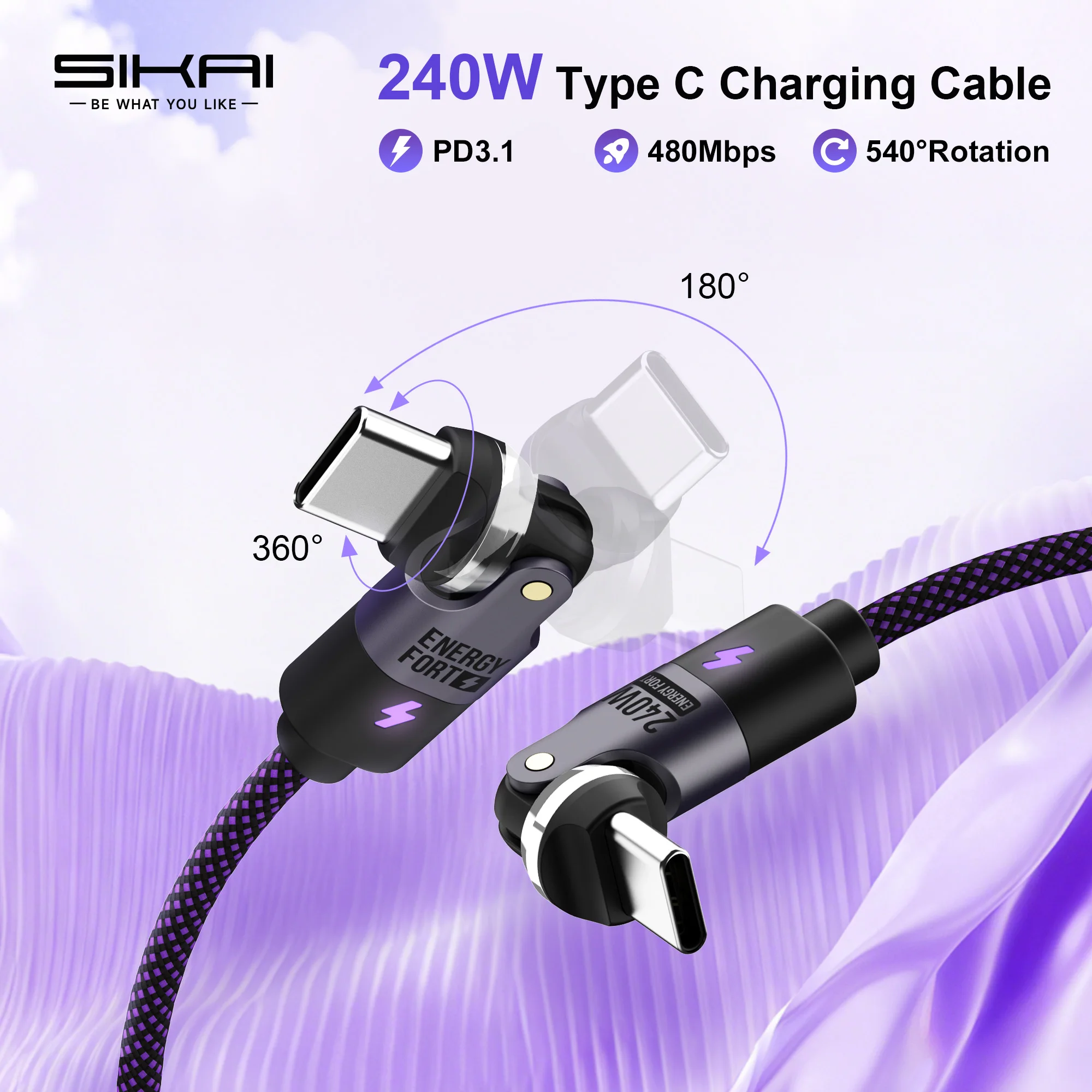

PD 240W Fast Charging Cable Double 180° +360°Rotation C to C Charger Cord 480Mbps Data Transfer Adapter for iPhone 17 Samsung