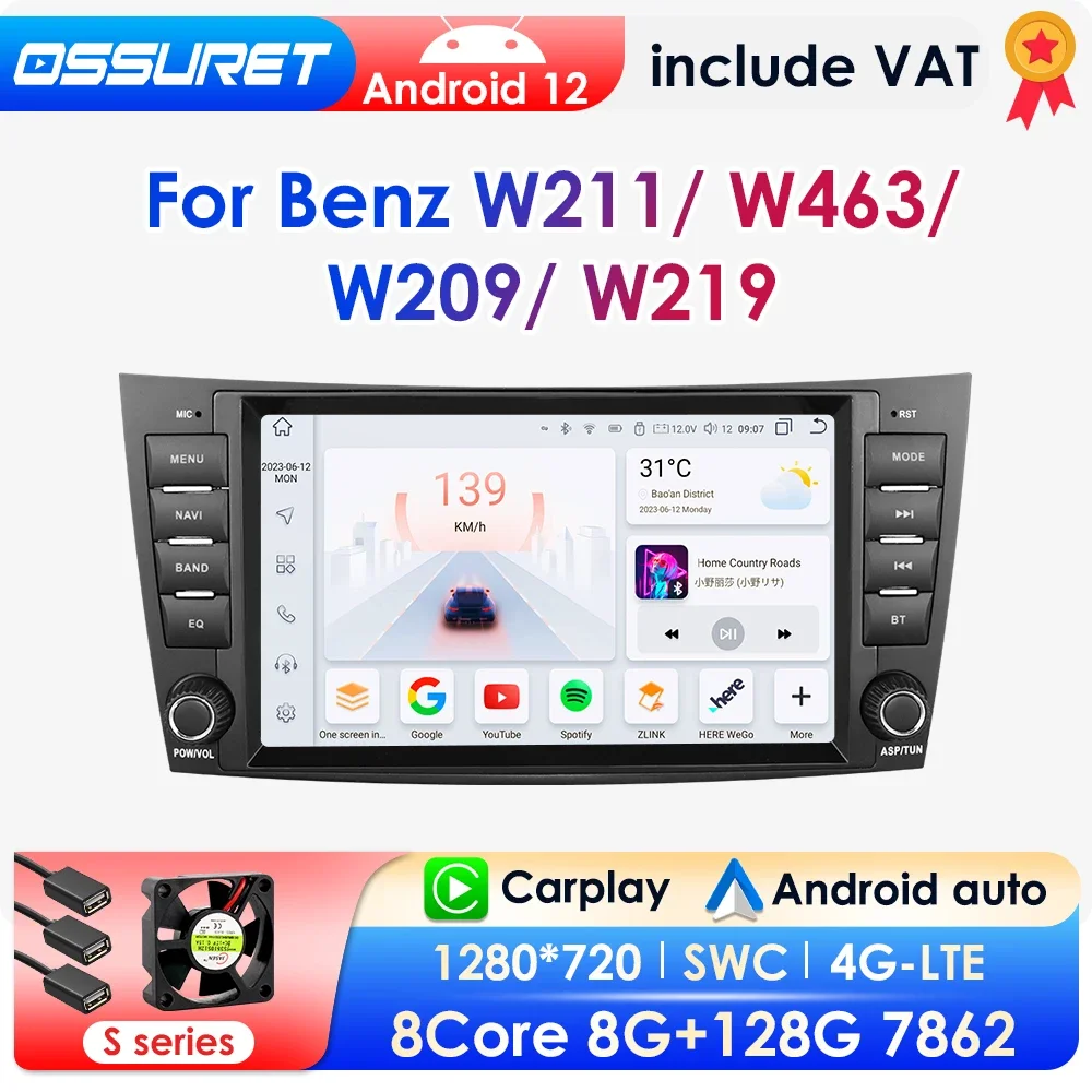 Android 12 Car Radio Stereo Multimidia Player For Benz E-Class W211 2002-2009 CLS-CLK-G-Class W463 W209 W219 GPS Navi AI Carplay