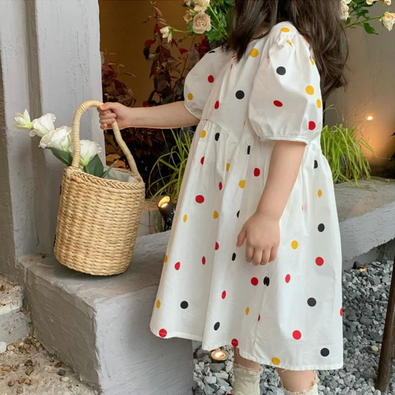 Girls' Dress Colorful Polka Dot Puff Sleeve Princess Dress25Summer New Foreign Trade Children's Wear Delivery