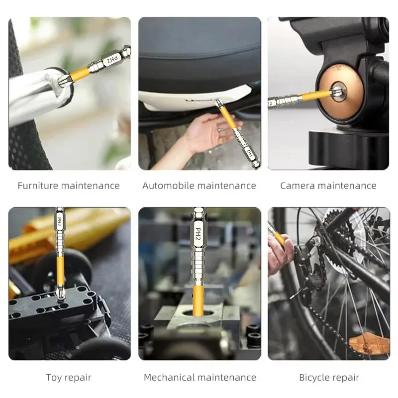 5 Stück verbesserte, hochharte und starke magnetische Bits 25/50/65/70/90/150mm, rutschfeste Kreuzschraubendreher-Bits für elektrische Handbohrmaschinen – Detail 5