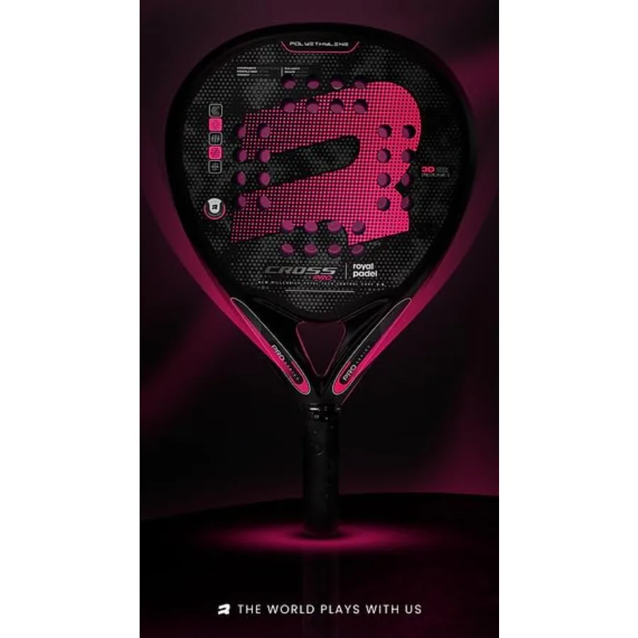 Cross Pro Women Padel Racket for competitive play Multi-Fiber frame in matte black High-density core with 3D rough surface for