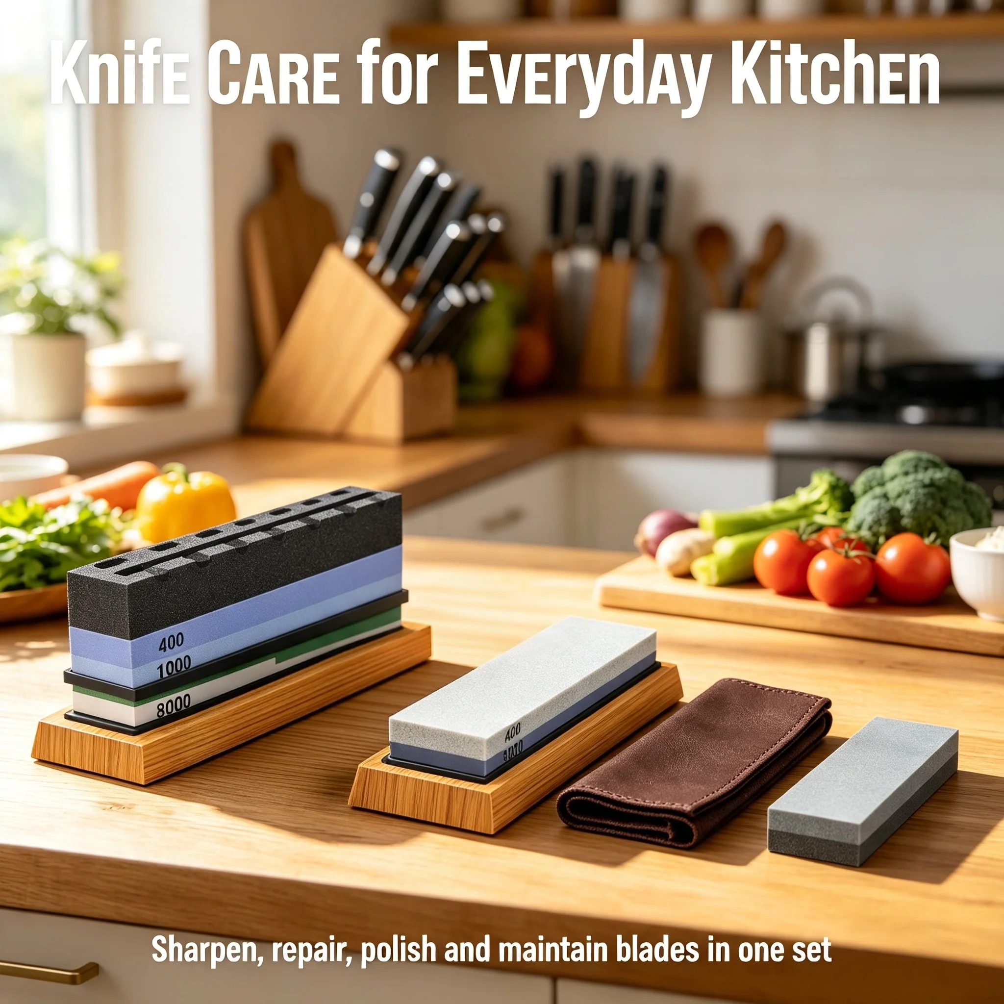 Four-stage coarse fine grit whetstone kit sharpens kitchen knives scissors with angle positioning sharpening accessories