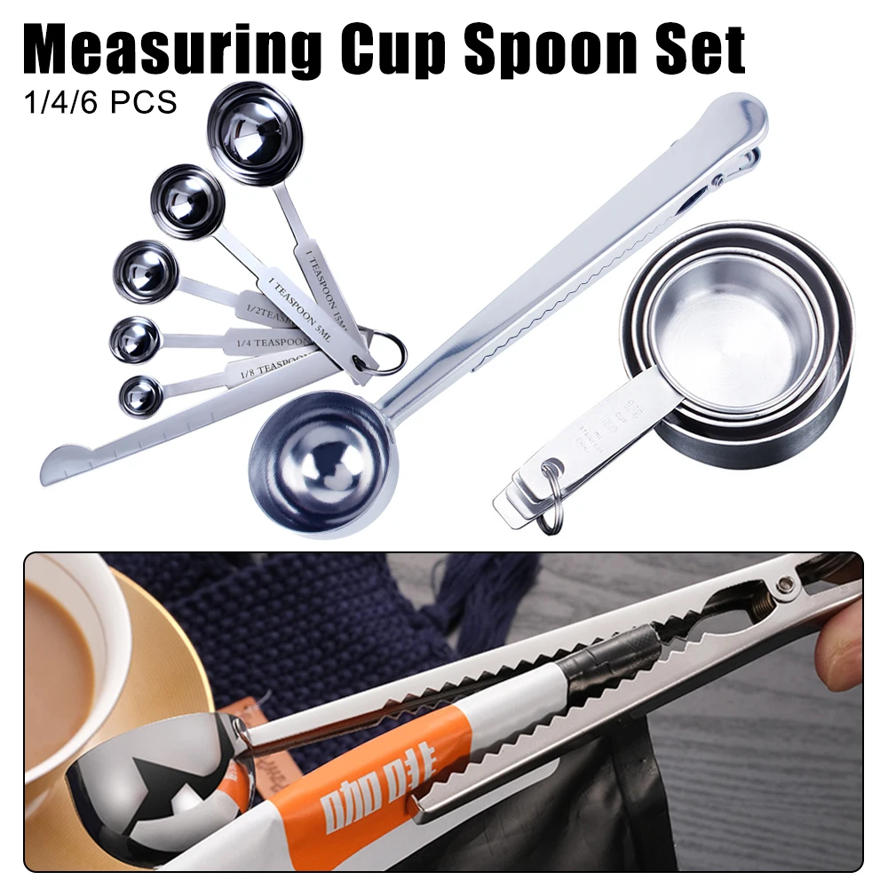 1/4/6 PCS Measuring Cups and Spoons Set Coffee Measuring Spoon Stainless Steel Baking Tools Kitchen Accessories Stackable