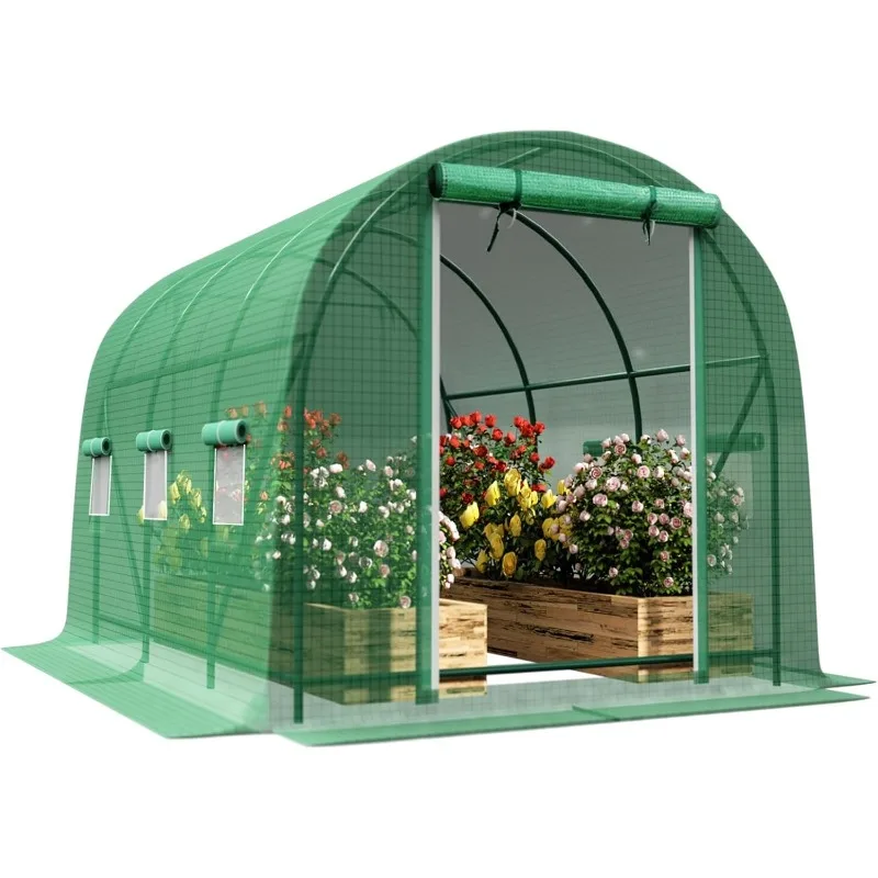 Walk-in Tunnel Greenhouse，Portable Plant Hot Housewith Dual Zippered Screen Doors & 6 Screen Windows Heavy Duty Plastic