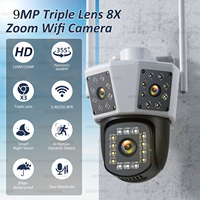 9MP Outdoor WiFi Camera IP CCTV Video Survalance Cameras Motion Tracking HD PTZ 3 Lens 3 Screens Security Protection Waterproof