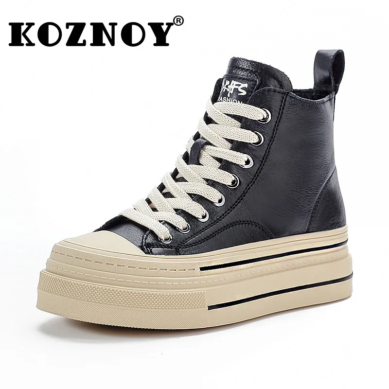 

Koznoy 5cm Natural Cow Genuine Leather Spring Chimney Autumn Moccasins Motorcycle Boots Women Ladies Fashion Ankle Booties Shoes