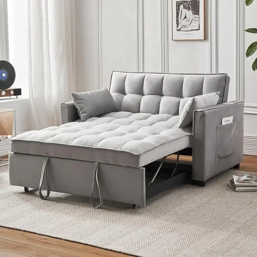 

3-in-1 Convertible Sleeper Sofa Bed, Modern Pullout Couch Bed with Pull Out Bed, Adjustable Backrest, Loveseat Futon Sofa