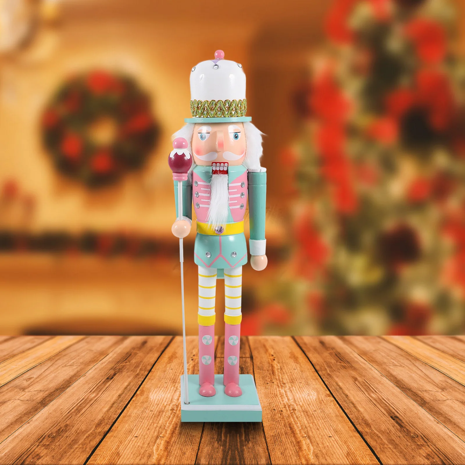 

Amosfun 38cm Nutcracker Christmas Figurine Wooden Soldier Ornament Pastel Candy Decor for Tree Party Centerpiece