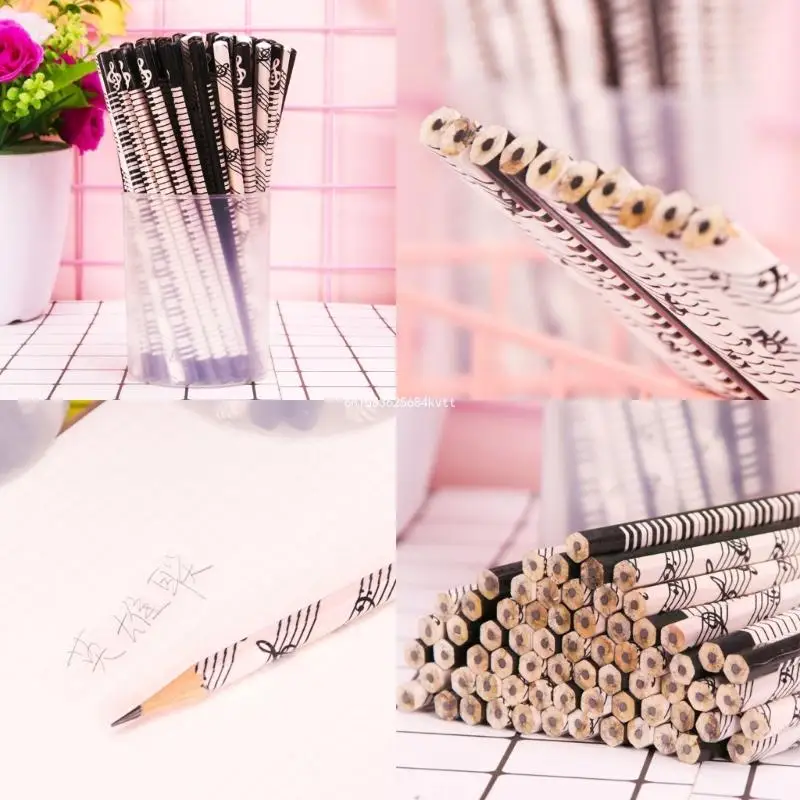 Music Themed Pencils White Black Pencils Music Note Pencil with Erasers for Girl Dropship