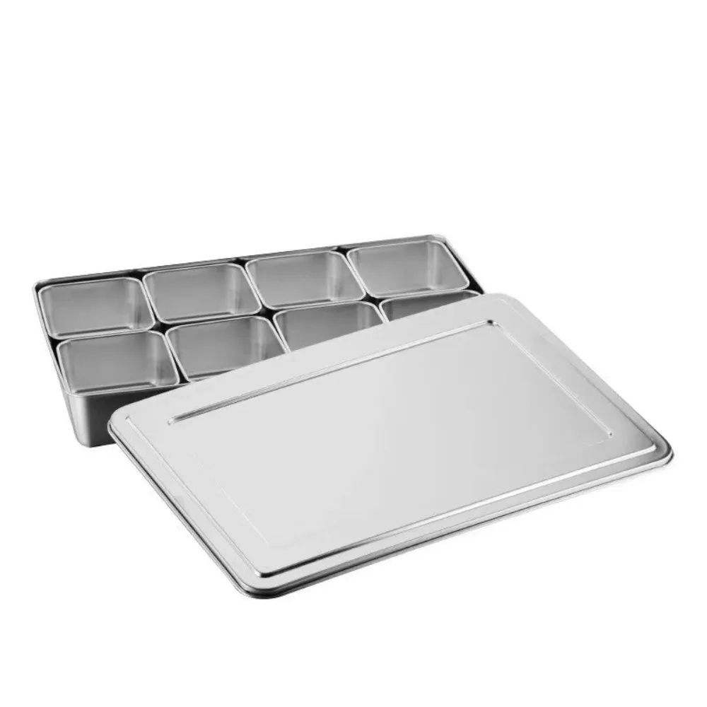 6/8 Grid Seasoning Storage Box Stainless Steel Rust-proof Food Preparation Box Durable Rectangular Dessert Ingredient Box